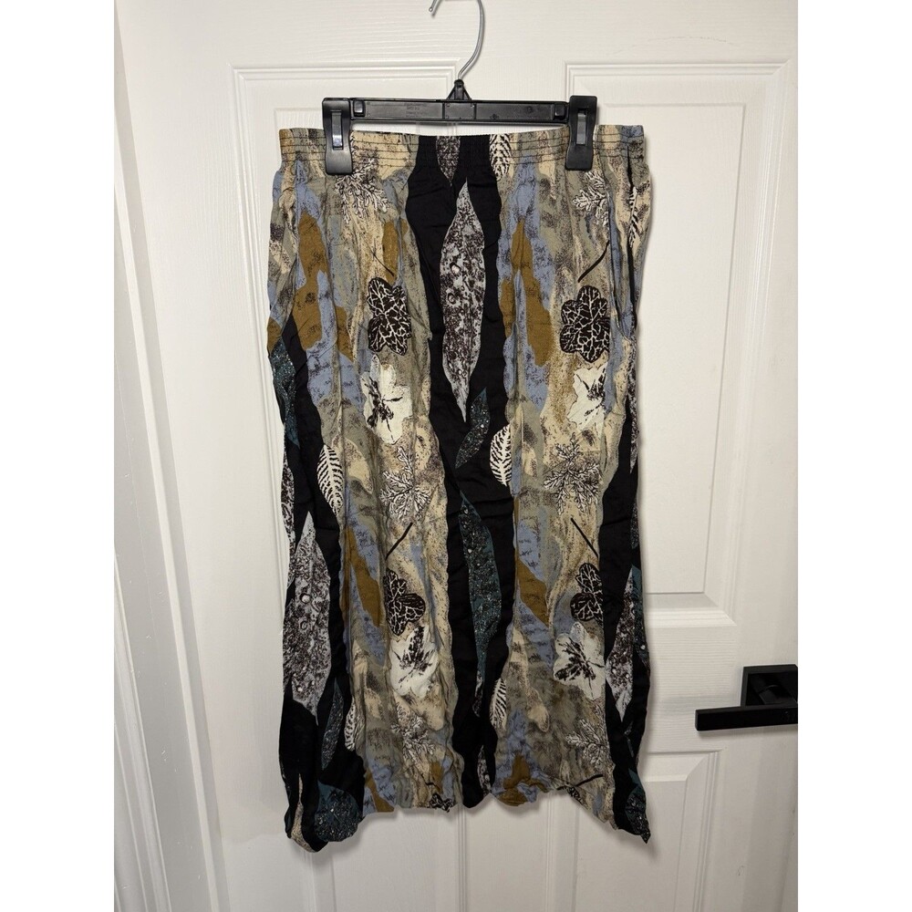 Vintage 90s Sag Harbor Boho Midi Skirt 100% Rayon Made in USA Flowy Earth Tone